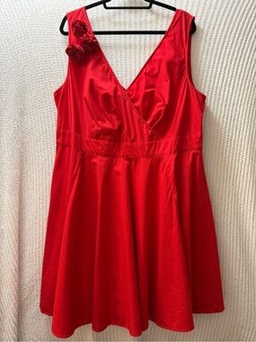 eShakti Red Rosette Cotton V-Neck Wrap Dress 4X